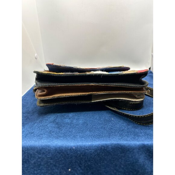 Patchwork Leather Crossbody Bag - Multicolor Stripes Adjustable Strap Animal Pri - Picture 6 of 16